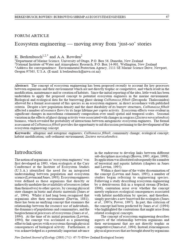 Berkenbusch Rowden 2003 Ecosystemengineering | PDF