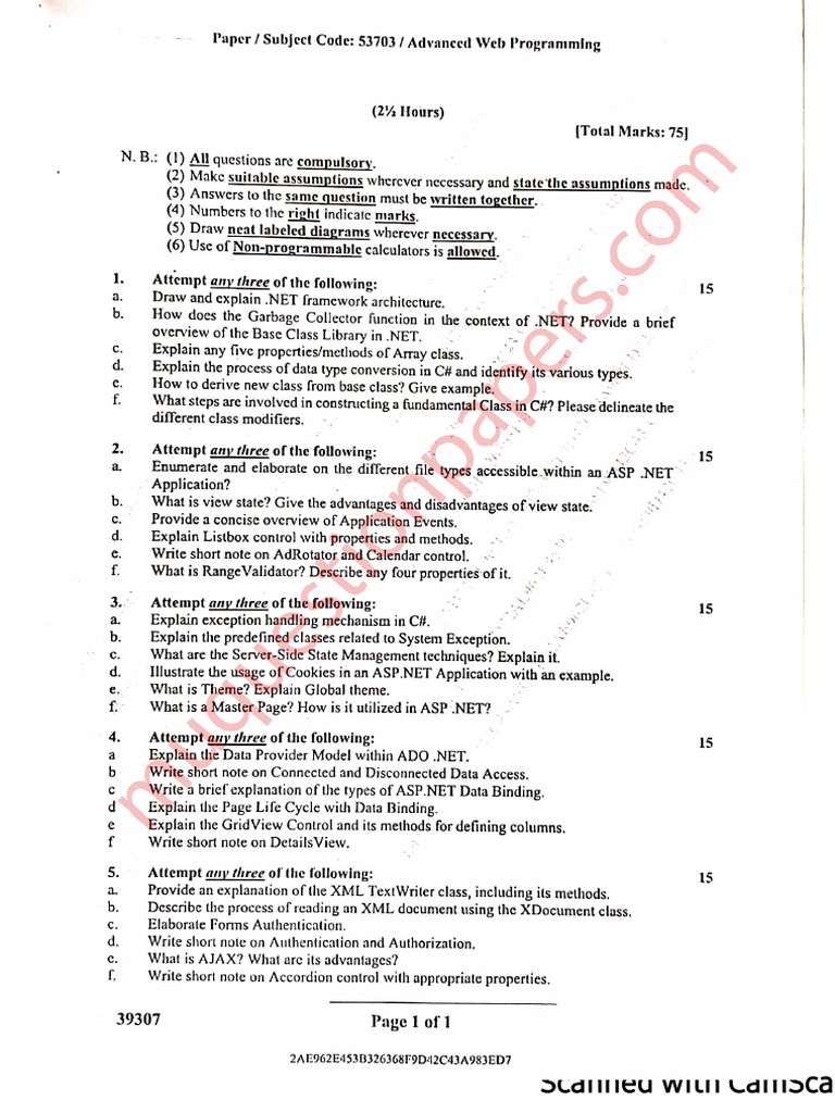 Science BSC Information Technology Semester 5 2023 November Advanced ...