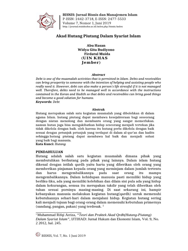 Akad Hutang Piutang Dalam Syariat Islam Baru Pdf