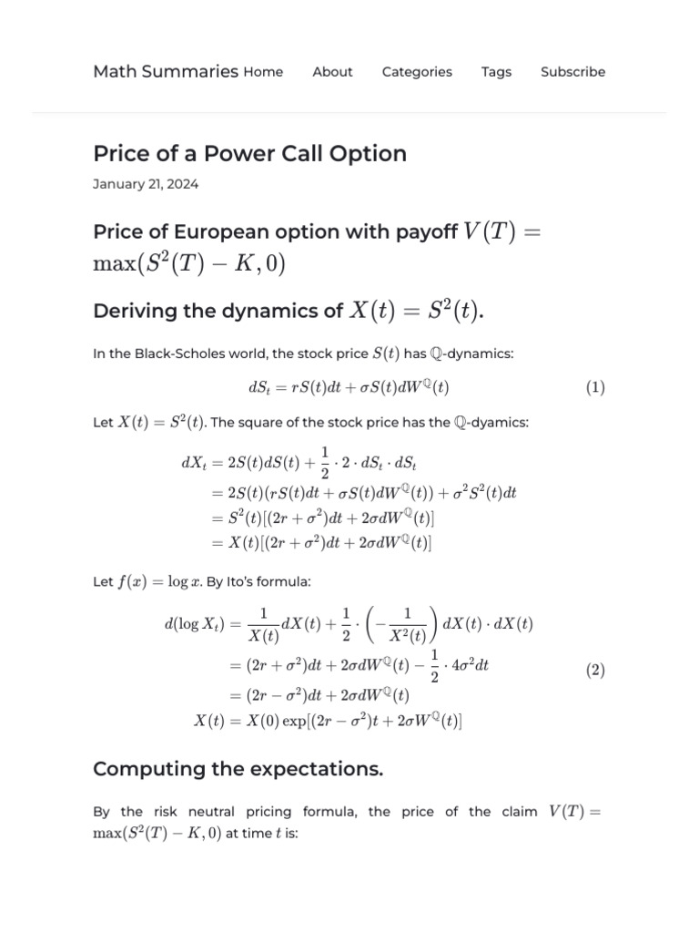 Pricing European Power Call Options | PDF | Measure Theory | Mathematics