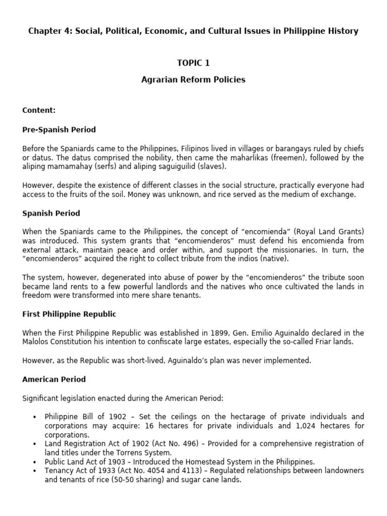 Agrarian Reform Policies | PDF