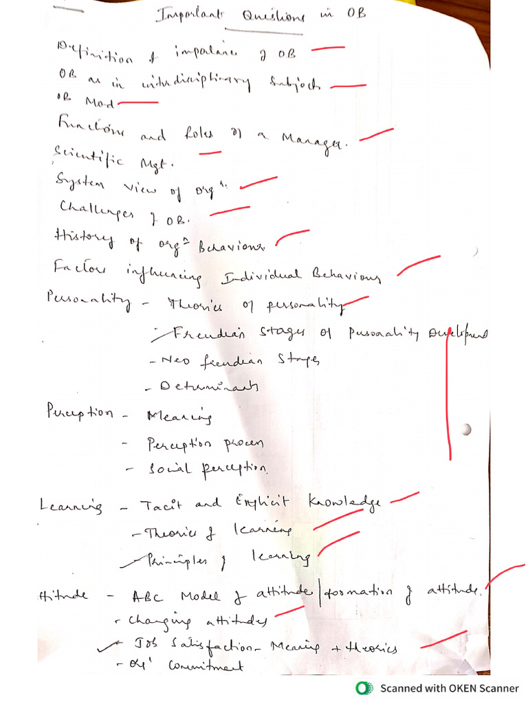 OB Important Questions | PDF