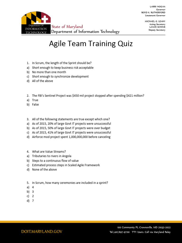 Agile Training Quiz Pdf