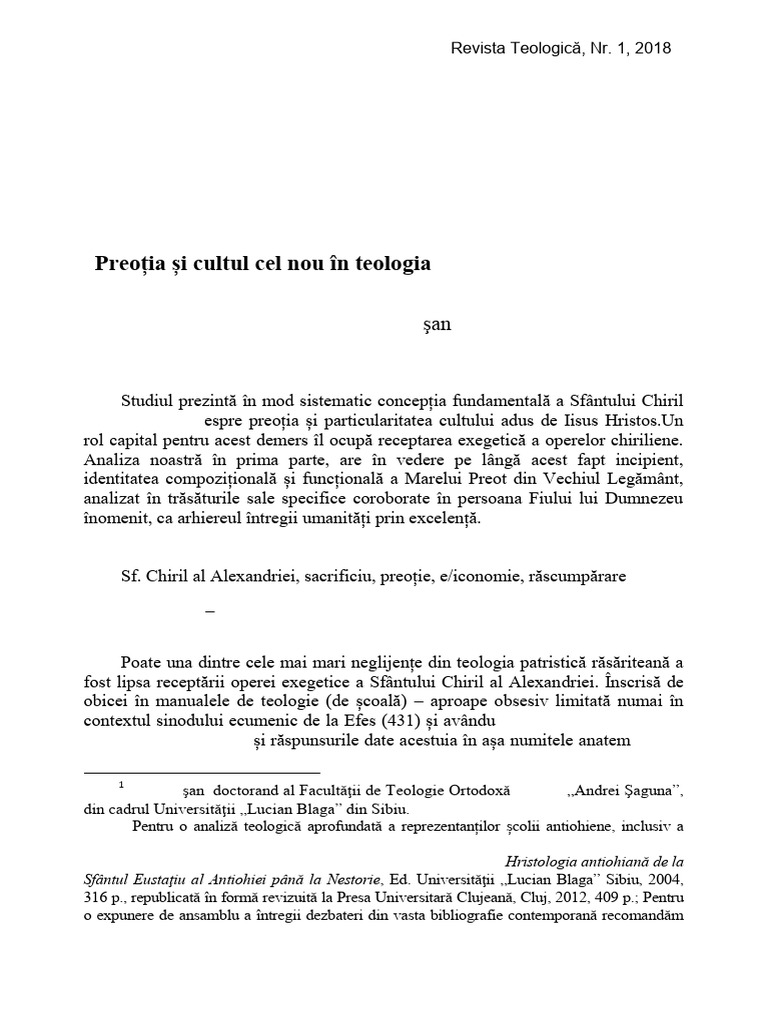 (Ioan Crişan) Preoția Și Cultul Cel Nou În Teologia Sf. Chiril Al ...