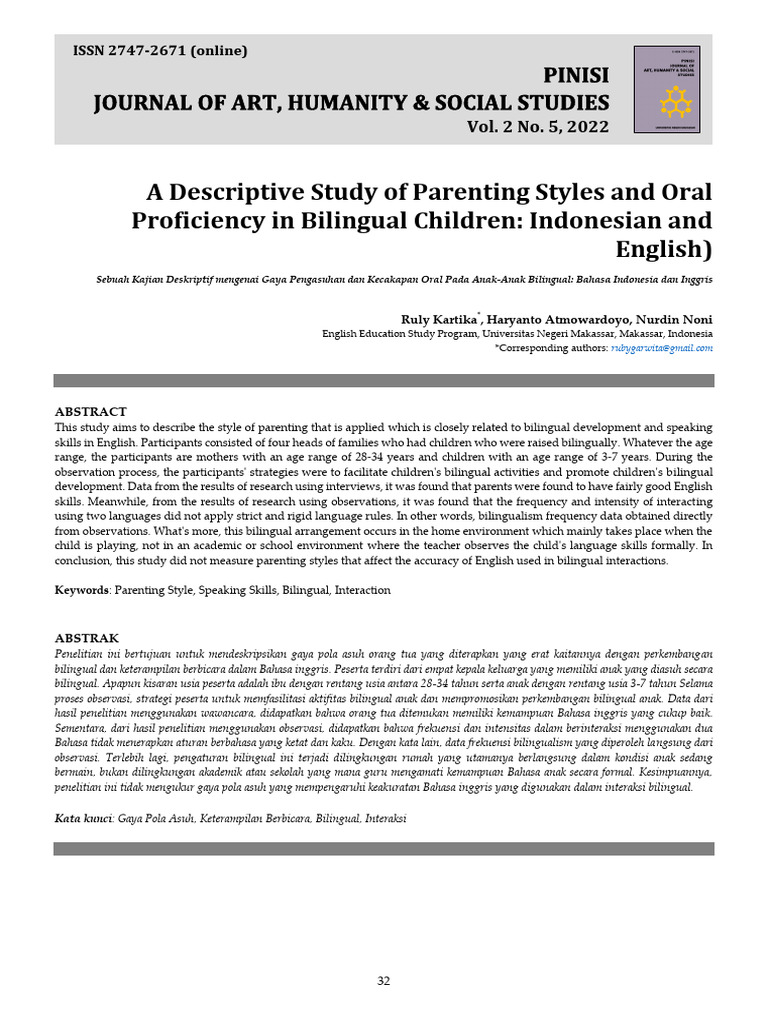 A Descriptive Study of Parenting Styles and Oral Proficiency in ...