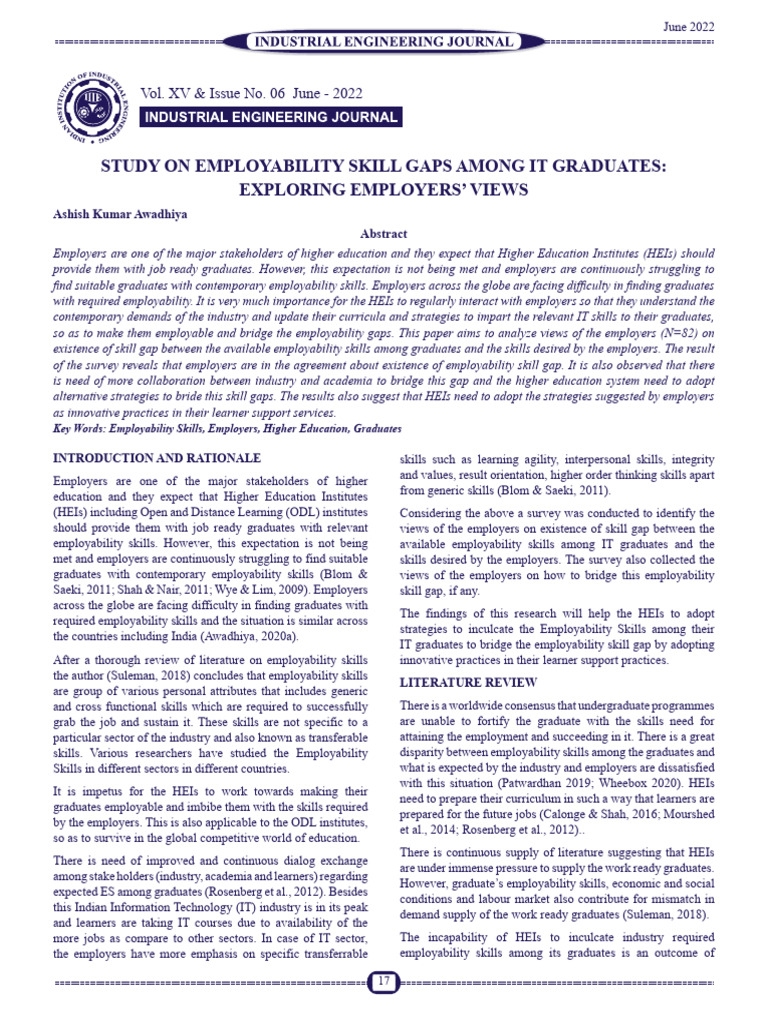 Study On Employability Skill Gaps Among It Graduates: Exploring ...