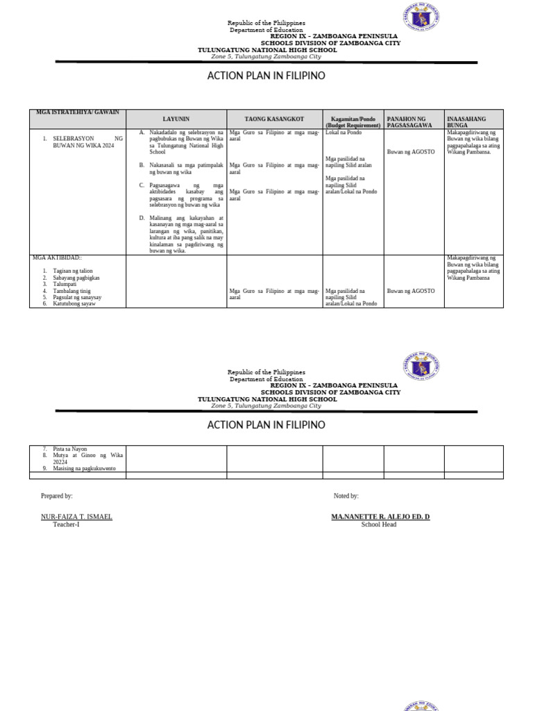 Action Plan in Filipino | PDF