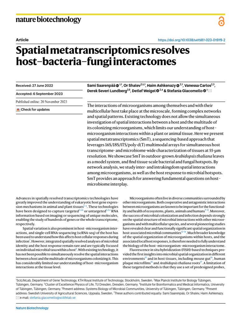 Spatial Metatranscriptomics Resolves Host-Bacteria-Fungi Interactomes | PDF