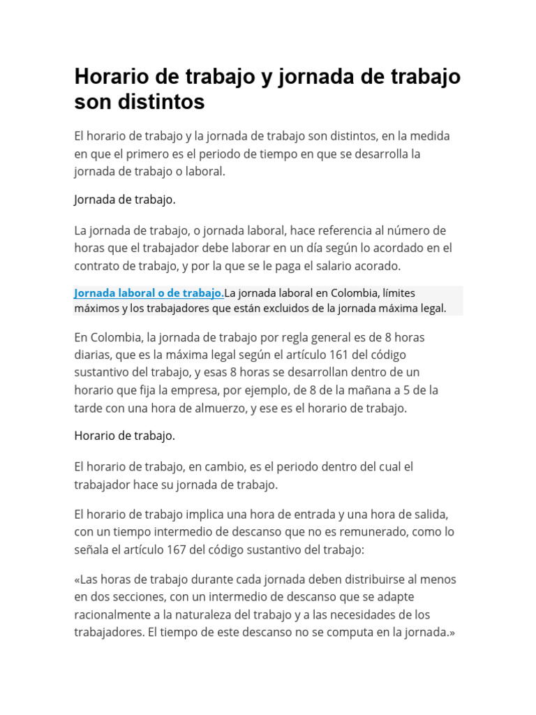 Horario de Trabajo y Jornada de Trabajo Son Distintos | PDF | Tiempo de ...