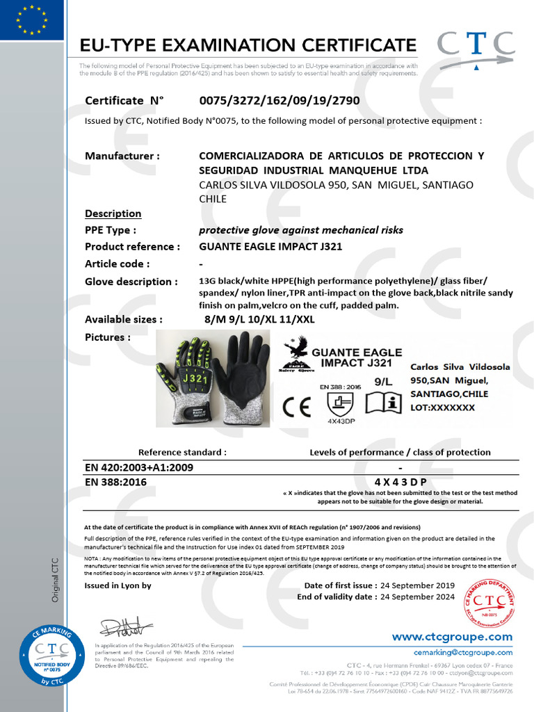 Certificacion - Guante Eagle Flex J321 | PDF