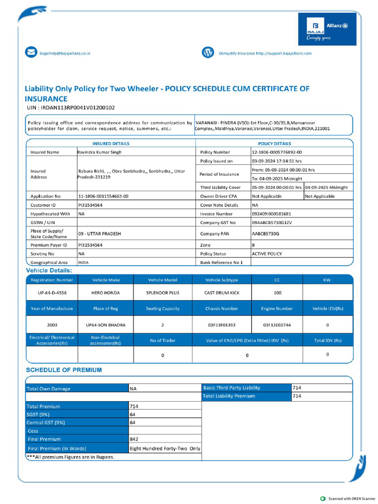Policy Schedule Doc-13 | PDF