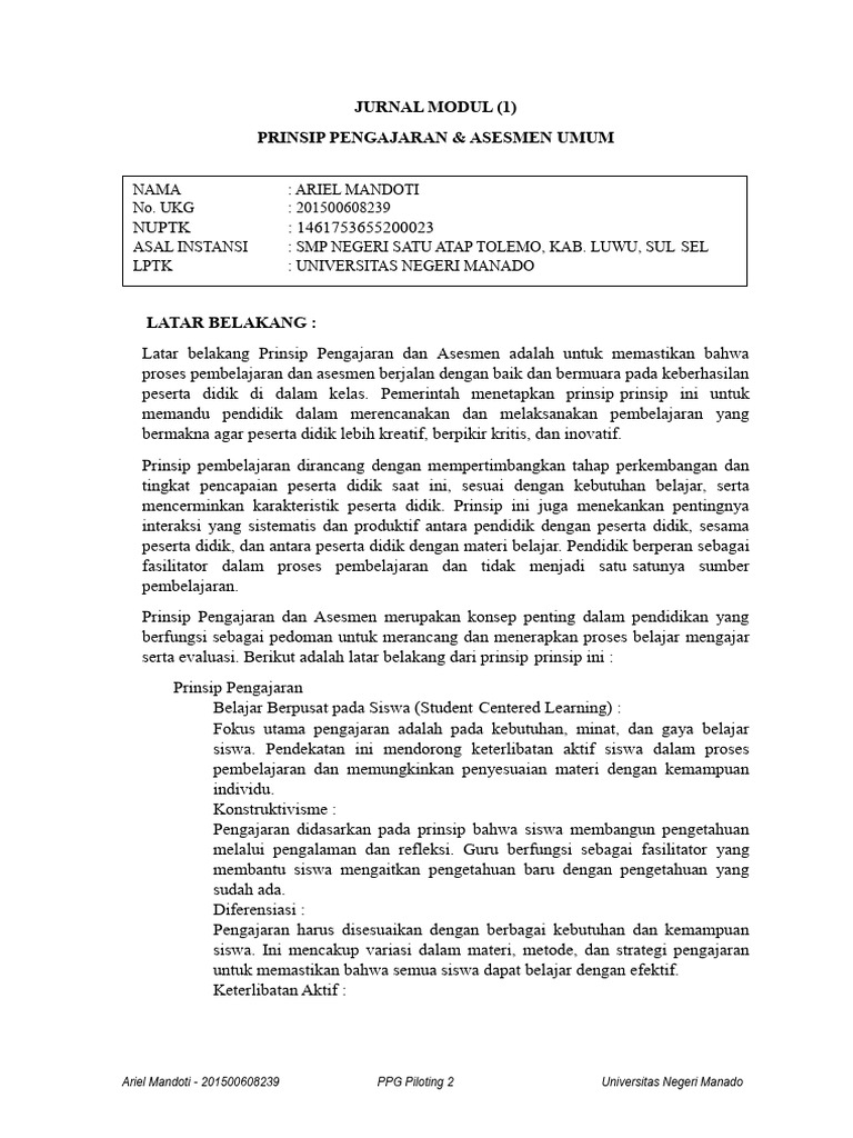 Jurnal Modul Pengajaran dan Asesmen PPG | PDF | Teaching | Art