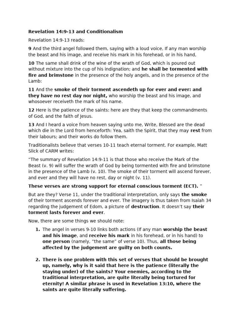 Revelation 14:9-13 and Conditionalism | PDF | The Beast (Revelation ...
