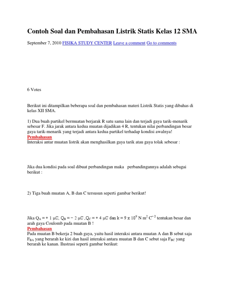 Contoh Soal Fisika Tentang Listrik Statis - Contoh Soal ...