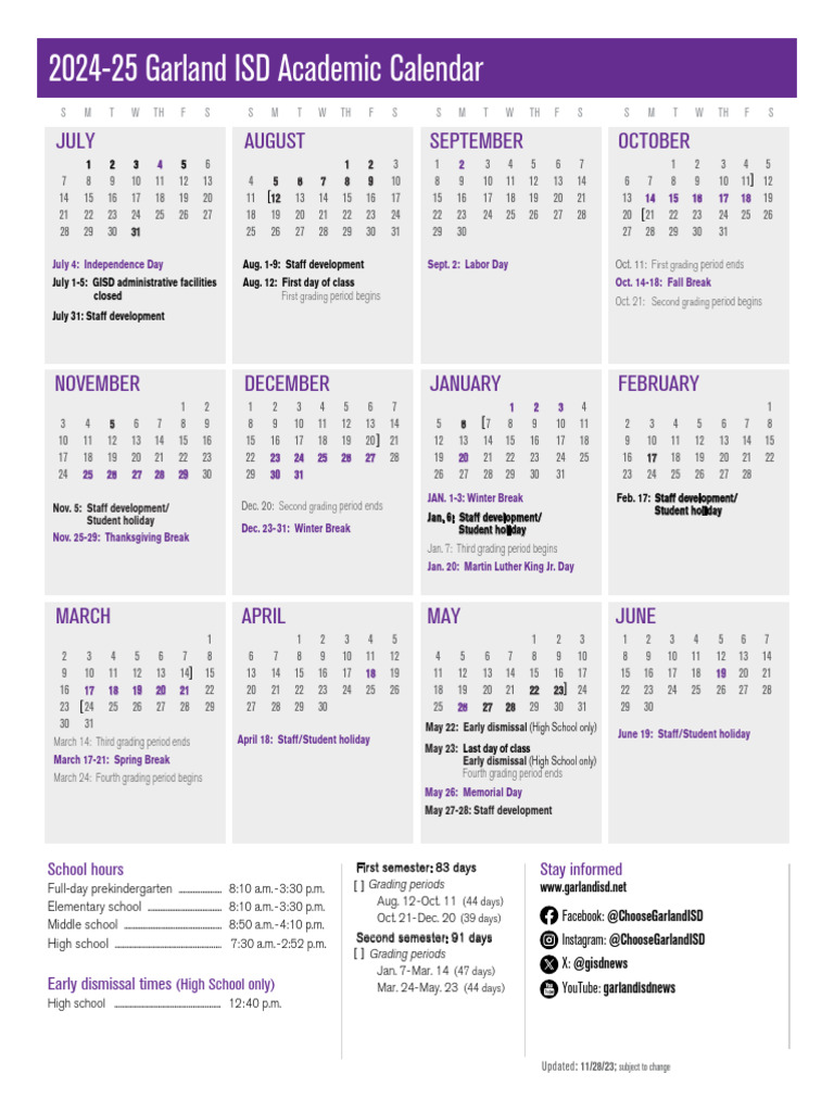 2024-25 GISD Academic Calendar 12-7 | PDF