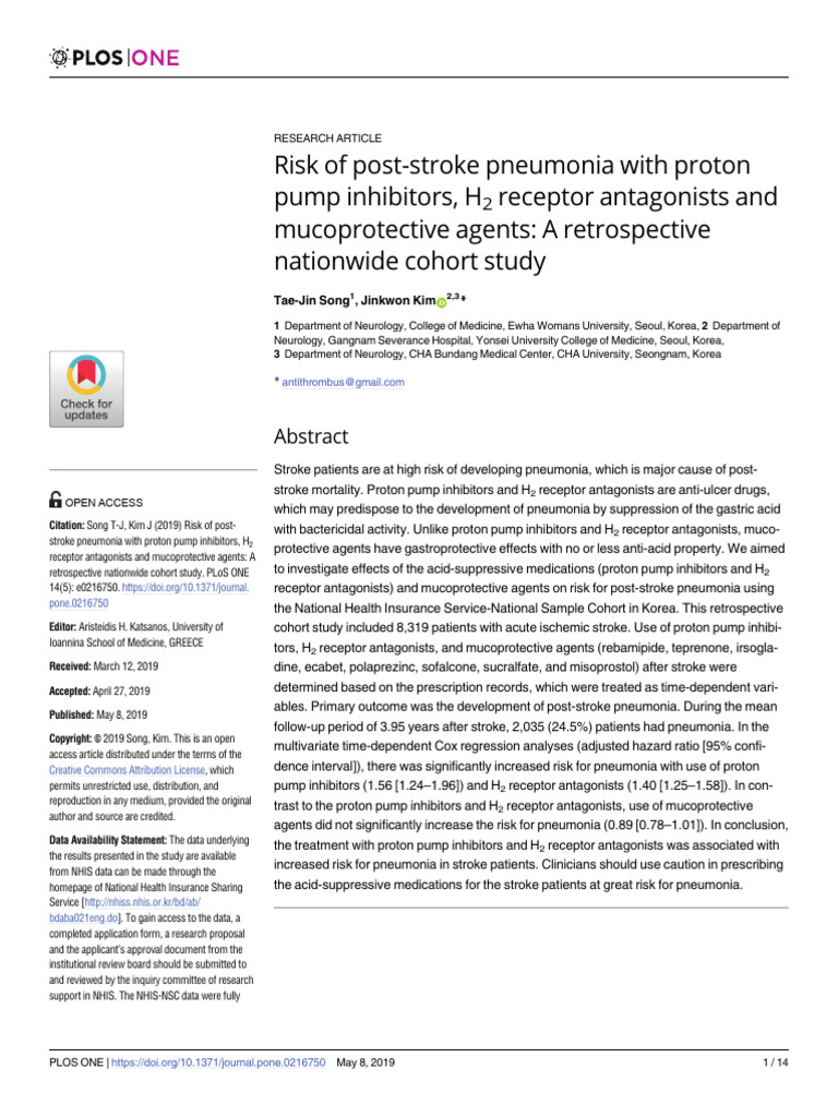Risk of Post Stroke Pneumonia With Proton Pump Inhibitor | PDF