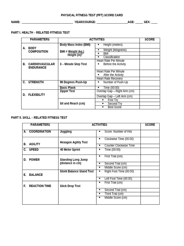 DepEd Physical Fitness Test Score Card | PDF | Body Mass Index ...