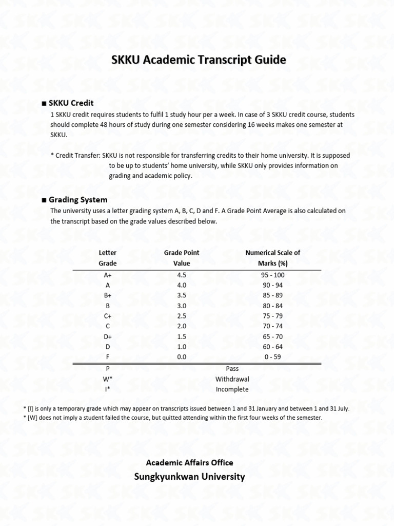 SKKU Academic Transcript Guide2 | PDF