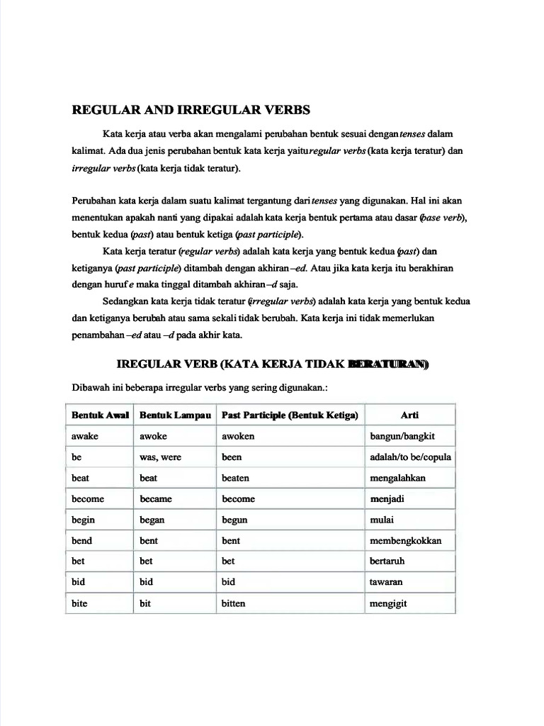 Regular and Irregular Verbs | PDF