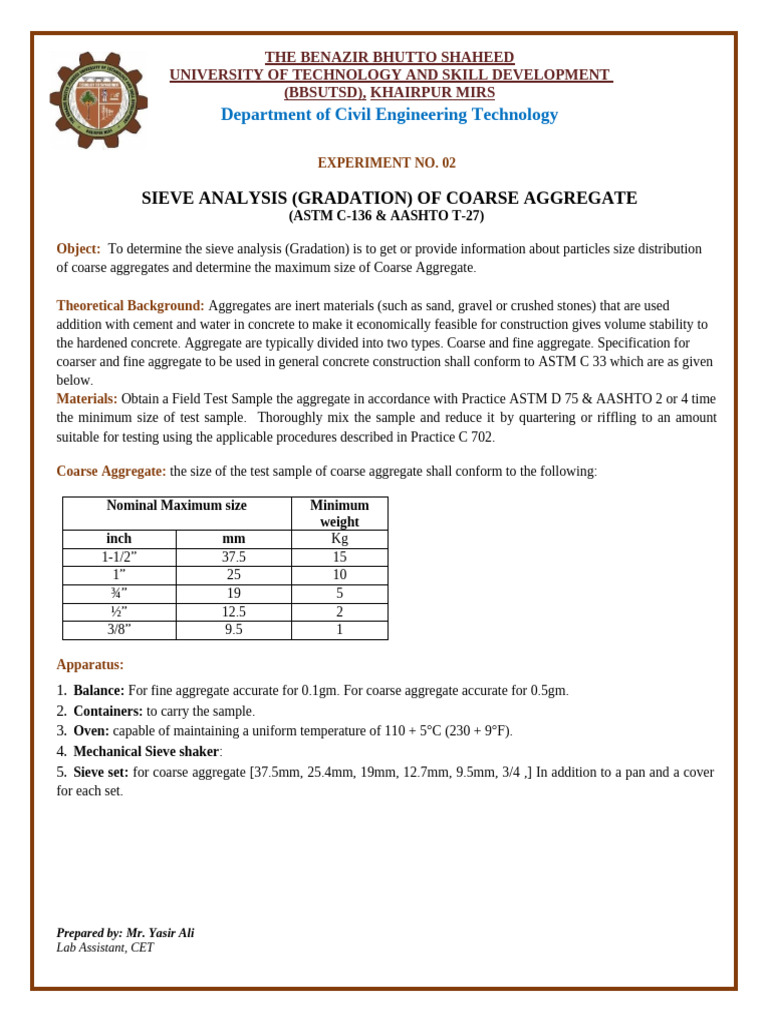 2 Sieve Analysis of Coarse Aggregate | PDF