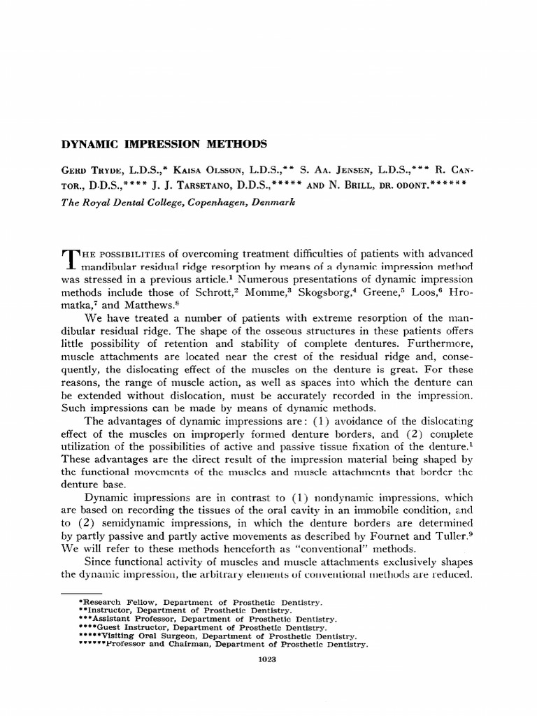 Dynamic Impression Techniques Explained | PDF | Dentures | Foreign ...