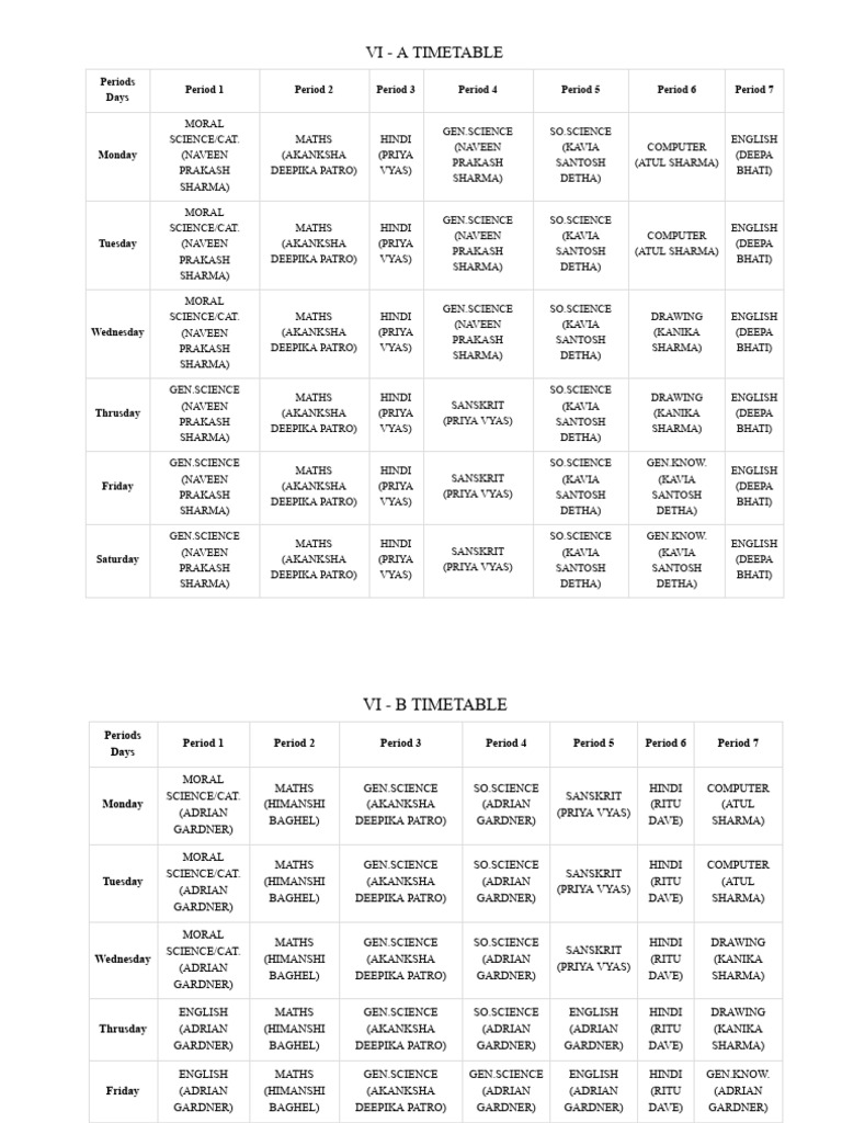 Vi - A Timetable | PDF
