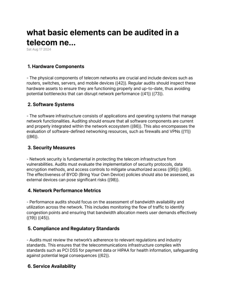 Essential Telecom Network Audit Elements | PDF | Computer Network ...