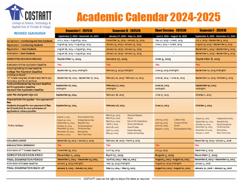 Academic Calendar 2024-2025 - Rev.16Aug2024 | PDF | Academic Term ...