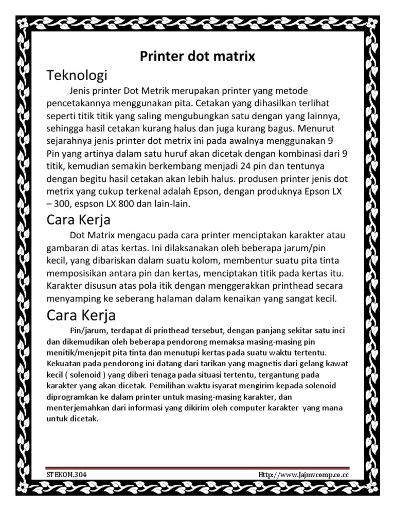 Cara Kerja Printer Dot Matrix | PDF | Griya & Taman | Seni