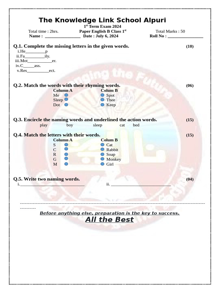 English B 1st 1st Term 2024 Final | PDF