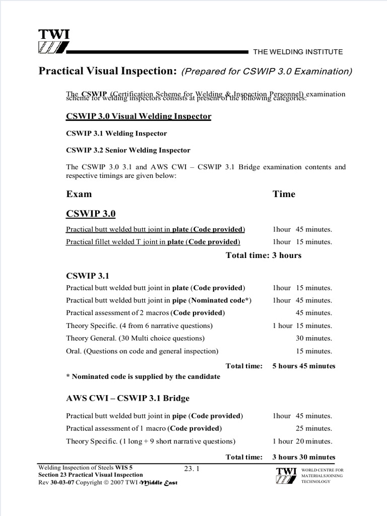 CSWIP 3.0 Visual Inspection Guide | PDF | Welding | Science & Mathematics