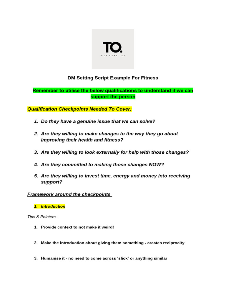 DM Setting Fitness Script Example | PDF