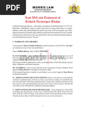 LAST WILL AND TESTAMENT OF RICHARD VERMEEGEN BROWN 