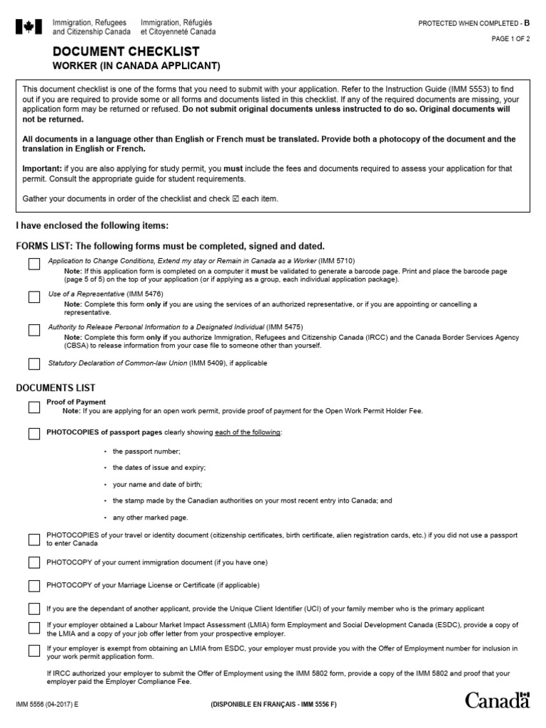 Document Checklist Worker in Canada Applicant 2 | PDF