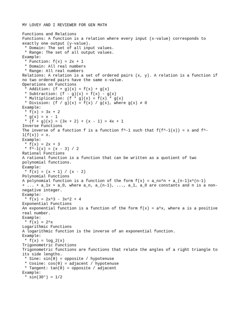 Functions and Relations in Gen Math | PDF