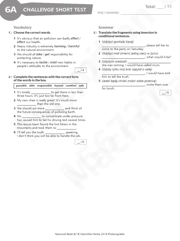 B2 Vocabulary and Grammar Challenge Test | PDF