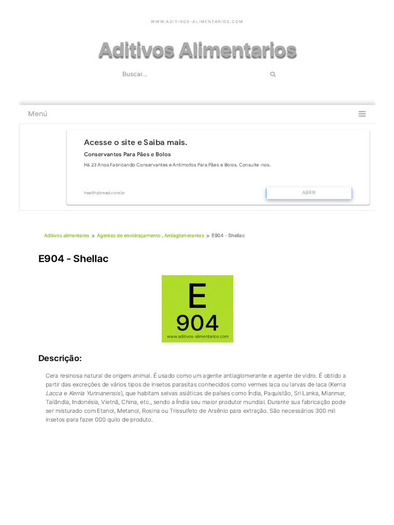 E904 - Shellac - Aditivos Alimentares | PDF