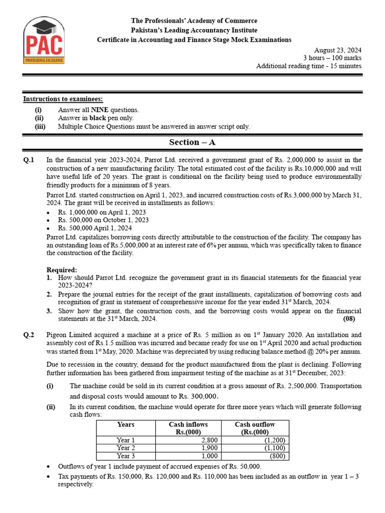 CAF-01 Mock Q.Paper Final | PDF