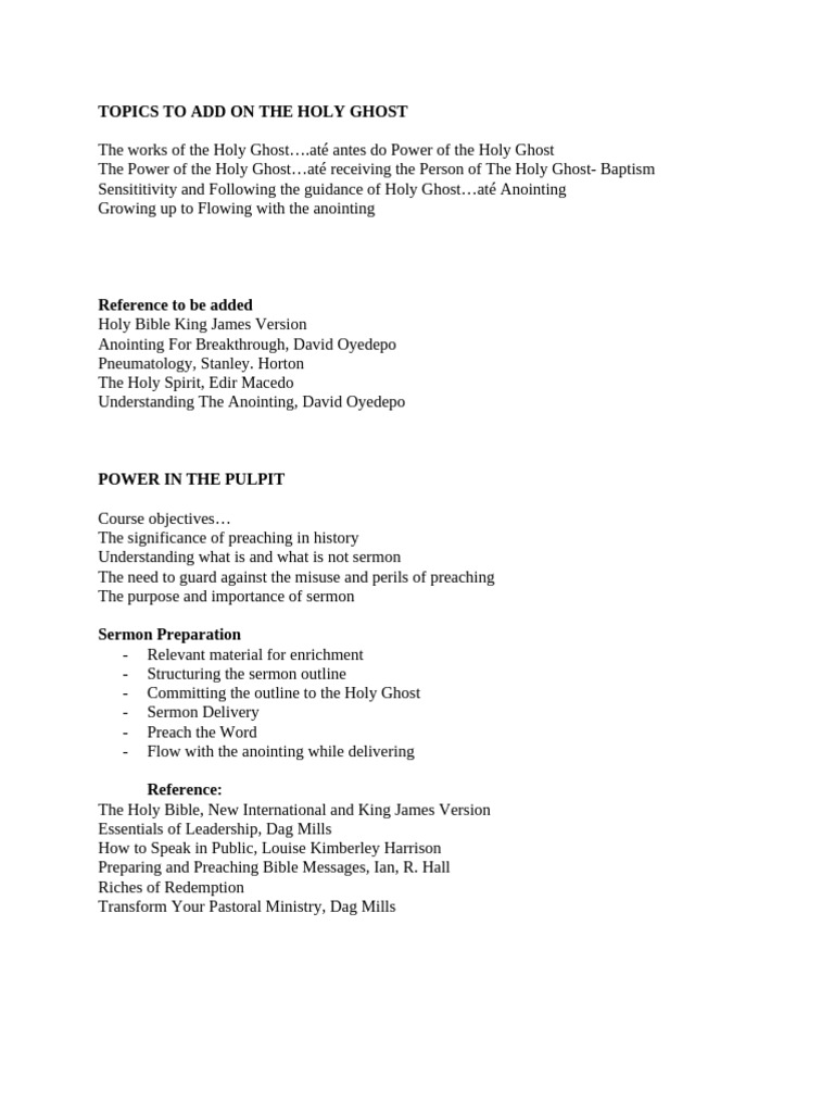 Topics To Add On The Holy Ghost | PDF | Self-Improvement | Religion ...