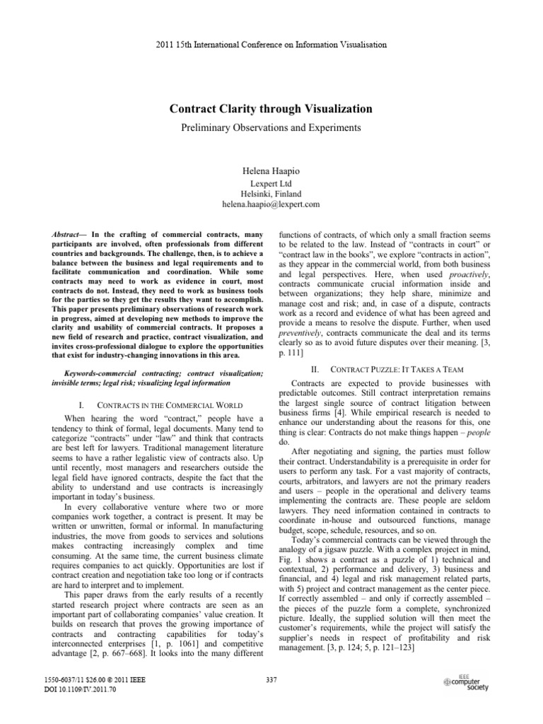 Contract Clarity Through Visualization: Preliminary Observations and ...
