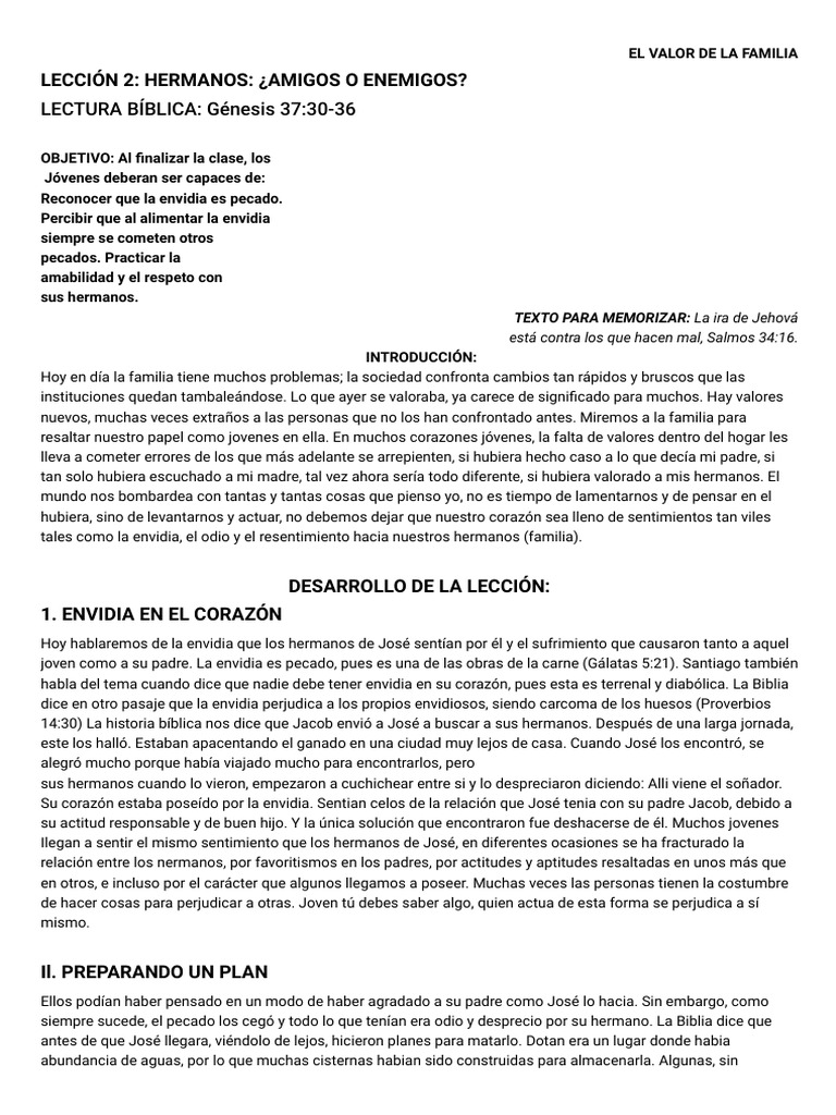 Lección 02 - Hermanos - ¿Amigos o Enemigos | PDF