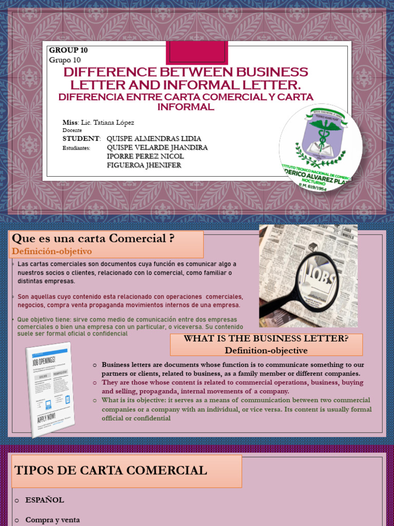 Differences Between Formal and Informal Letter GRUPO 10 | PDF | Written ...