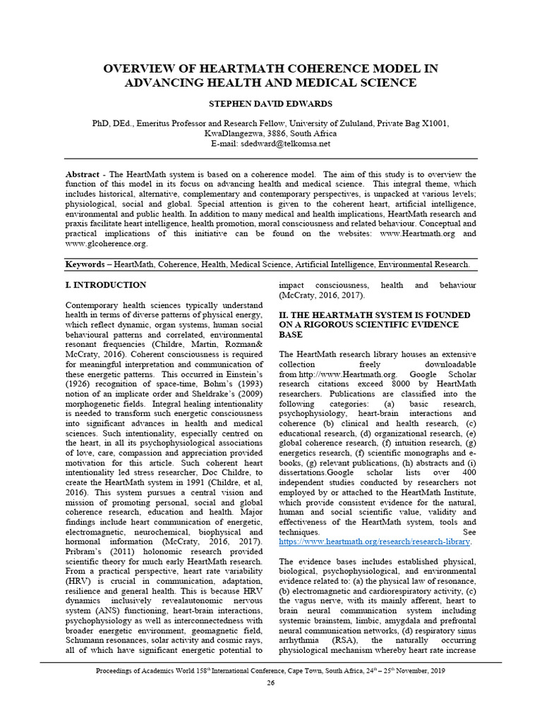 Overview of Heartmath Coherence Model in Advancing Health and Medical ...
