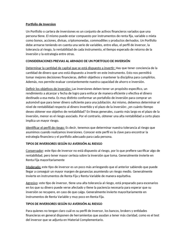 Portfolio de Inversion | PDF