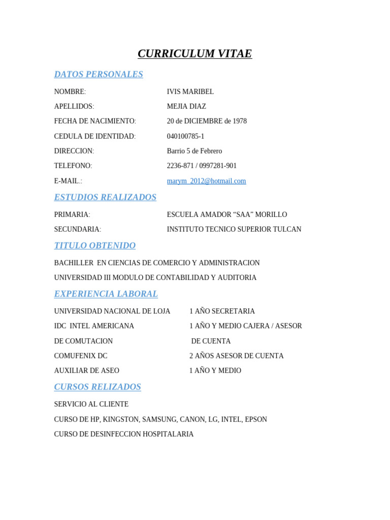 Curriculum Vitae Mary | PDF