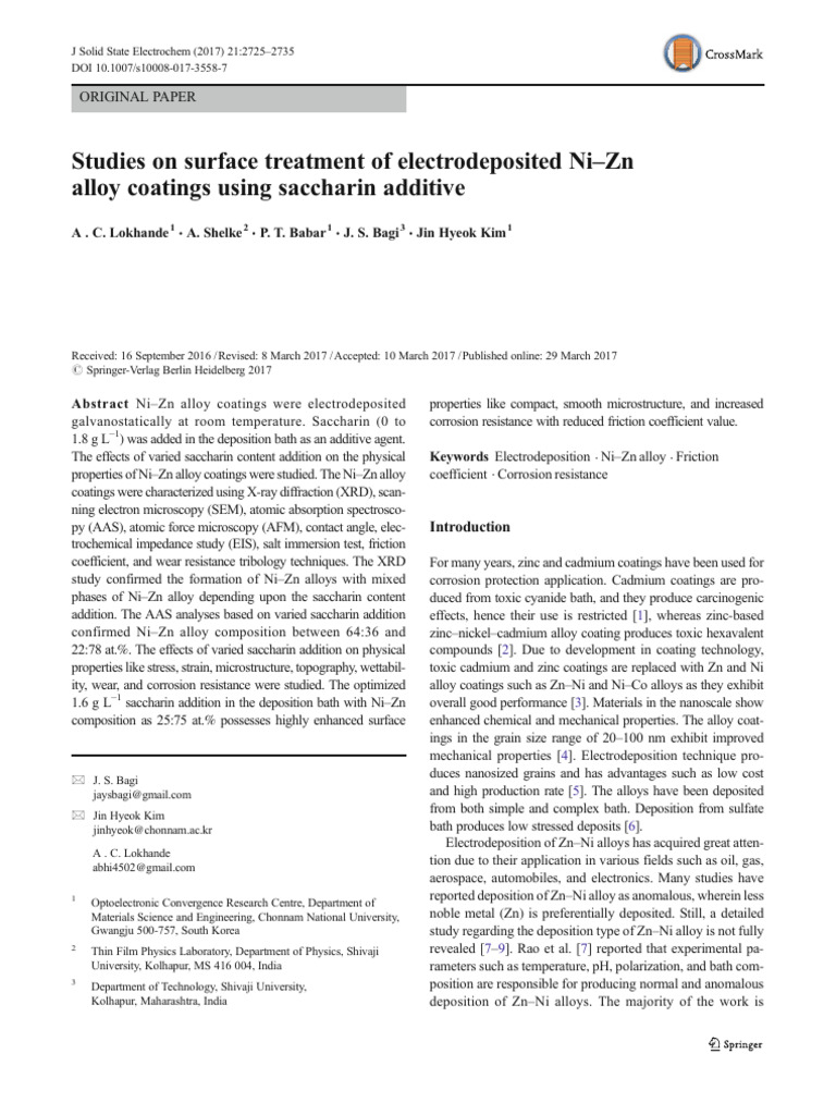 Studies On Surface Treatment of Electrodeposited Ni ZN Alloy Coatings ...