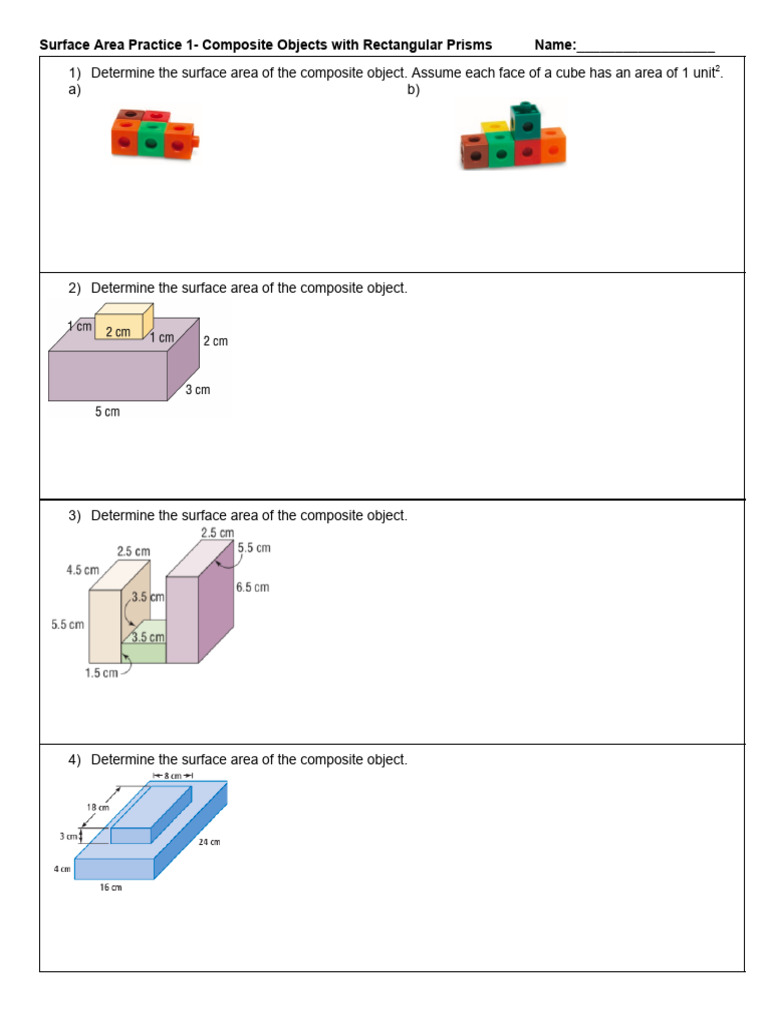 6.1 Surface Area Practice 1 - Rectangular Prisms | PDF