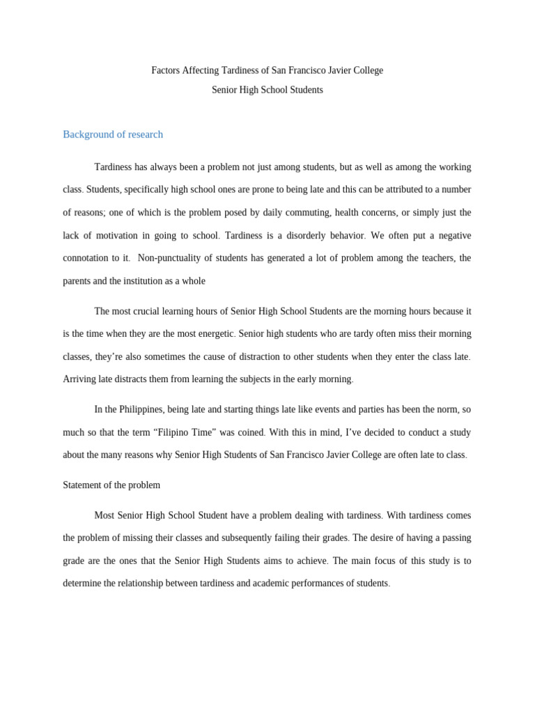 Factors affecting students tardiness in going to school with statement