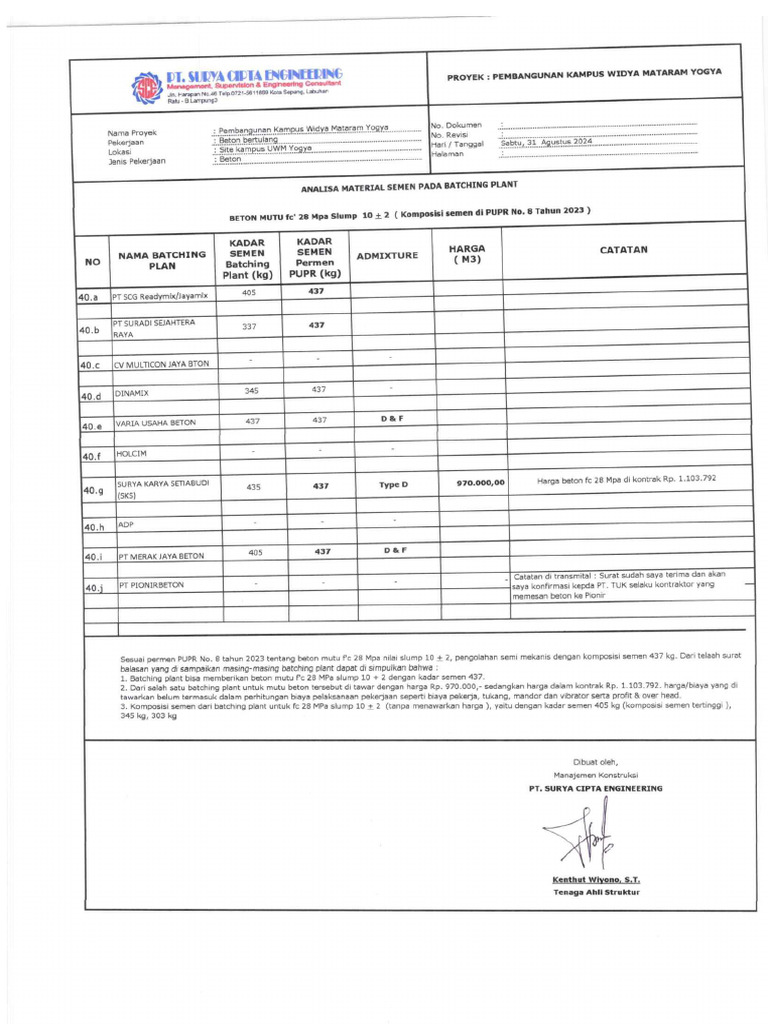 Analisa material semen pd batching plant dan lampirannya ok pdf