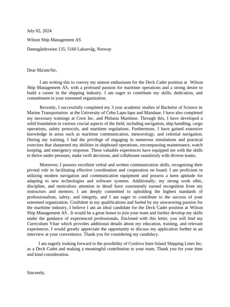 DC Turceno's (Application Letter) | PDF